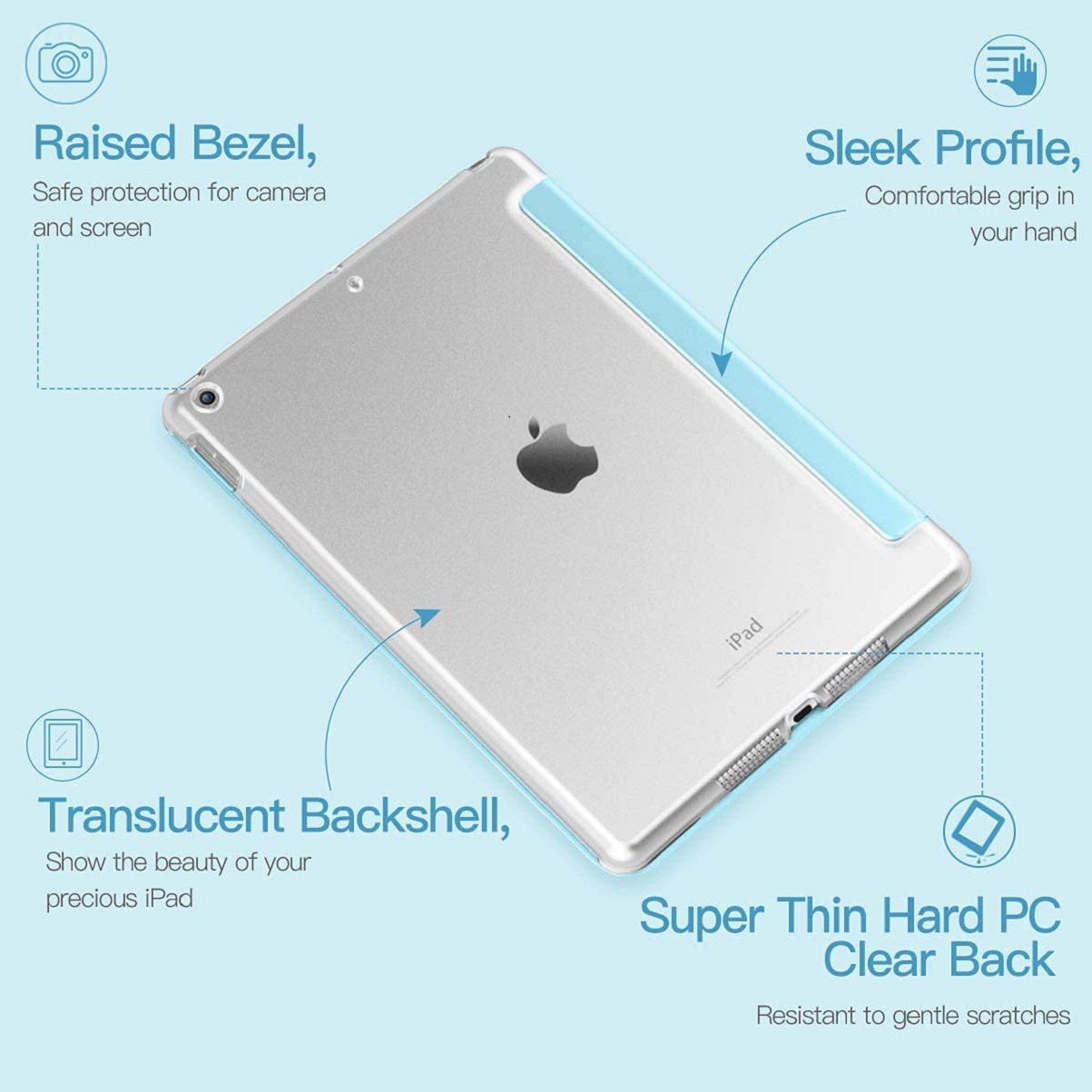 Slim Lightweight Smart Shell Cover with clear hard PC Back Protector for iPad 